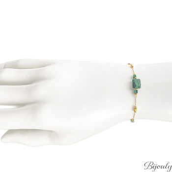 Bracelet malachite synthétique et verre – Acier doré | Bijouly