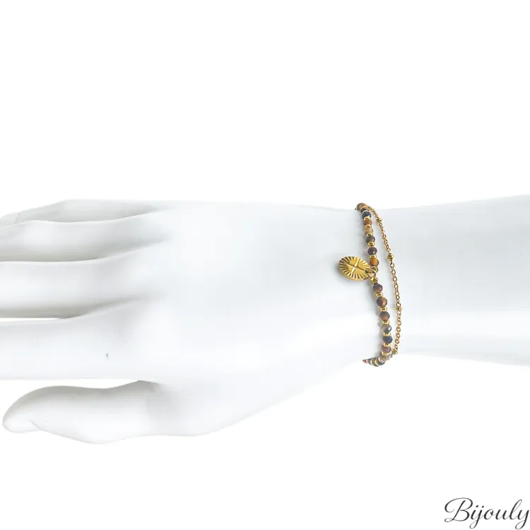 Bracelet œil de tigre – Acier doré | Bijouly