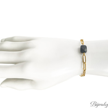 Bracelet agate noire – Acier doré | Bijouly