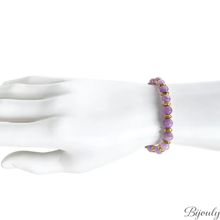 Bracelet lépidolite mauve – Acier doré | Bijouly