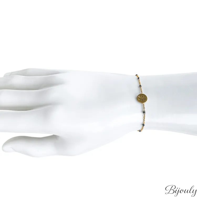 Bracelet laqué noir – Acier doré | Bijouly