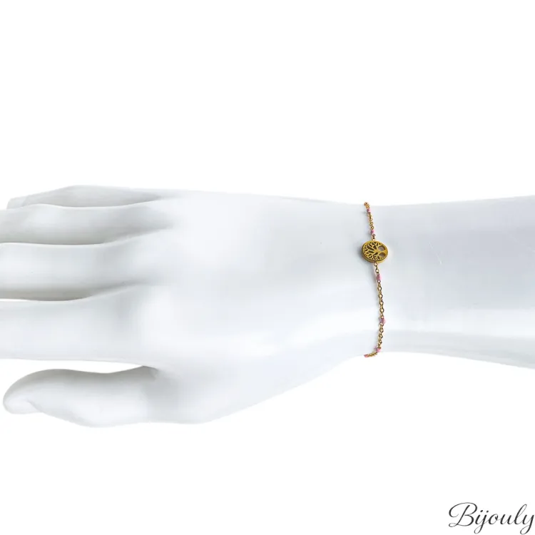 Bracelet laqué rose – Acier doré | Bijouly