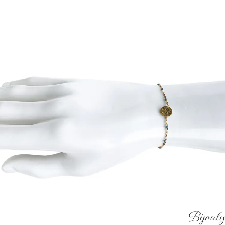 Bracelet laqué turquoise – Acier doré | Bijouly