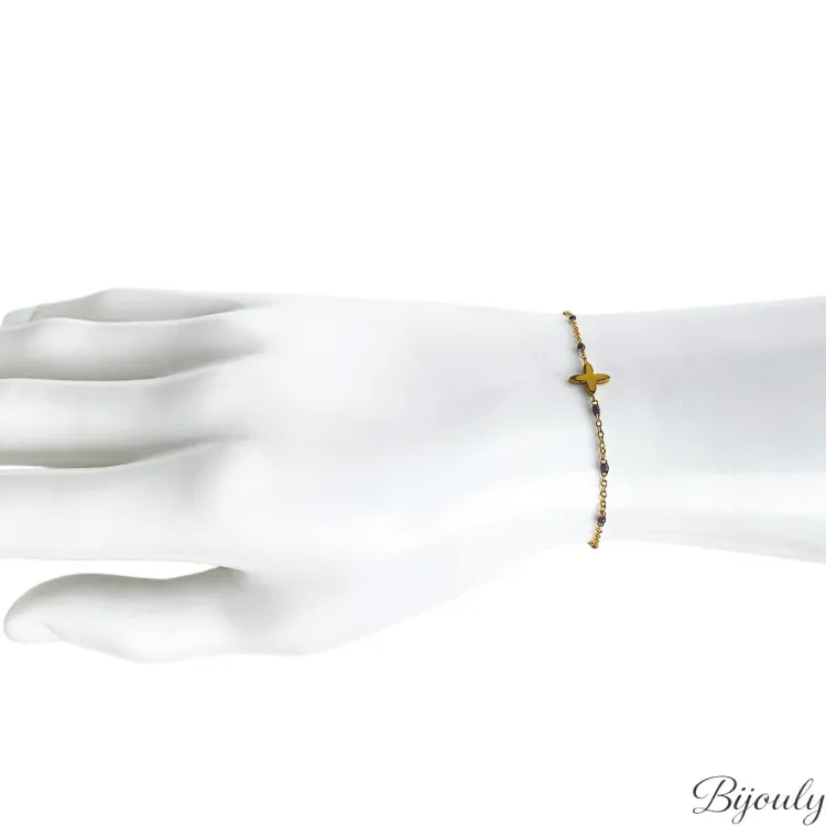 Bracelet laqué rouge – Acier doré | Bijouly