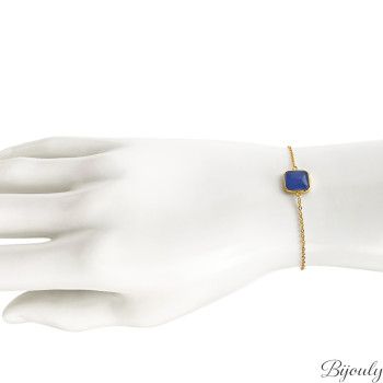 Bracelet agate bleue teintée – Acier doré | Bijouly
