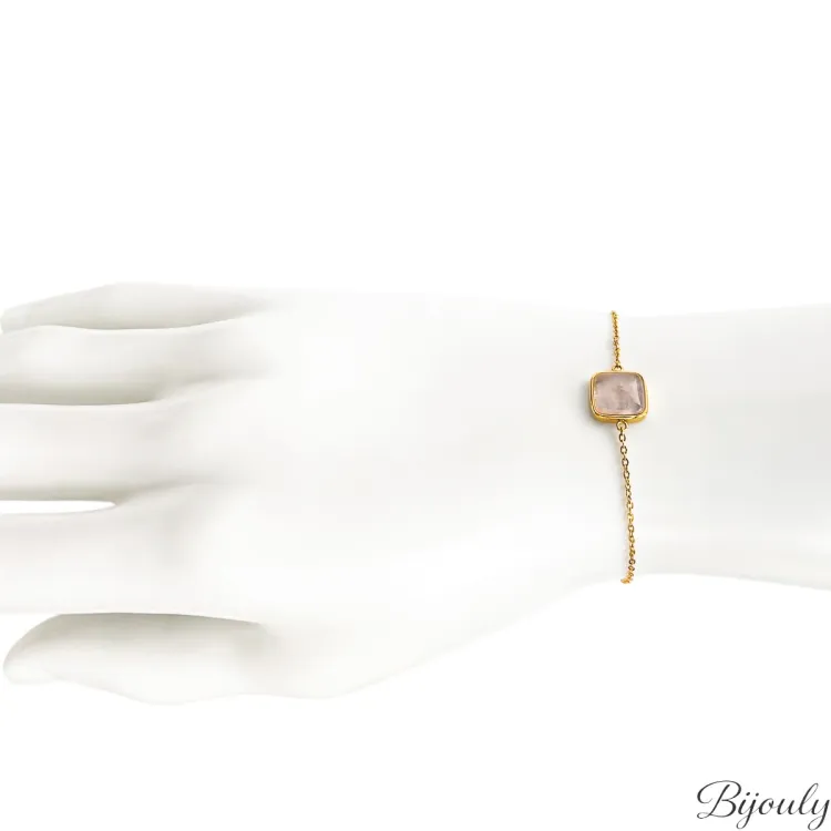 Bracelet quartz rose – Acier doré | Bijouly
