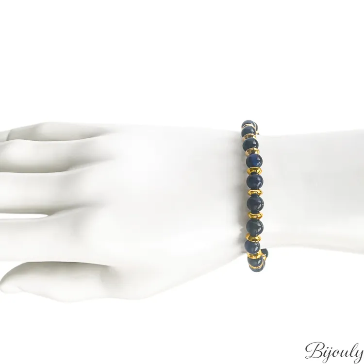 Bracelet nylon œil de tigre bleu teinté – Acier doré | Bijouly
