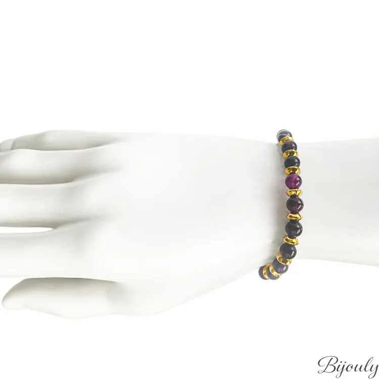 Bracelet nylon agate violette – Acier doré | Bijouly