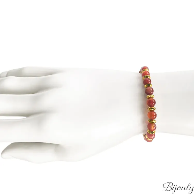 Bracelet nylon agate rouge – Acier doré | Bijouly