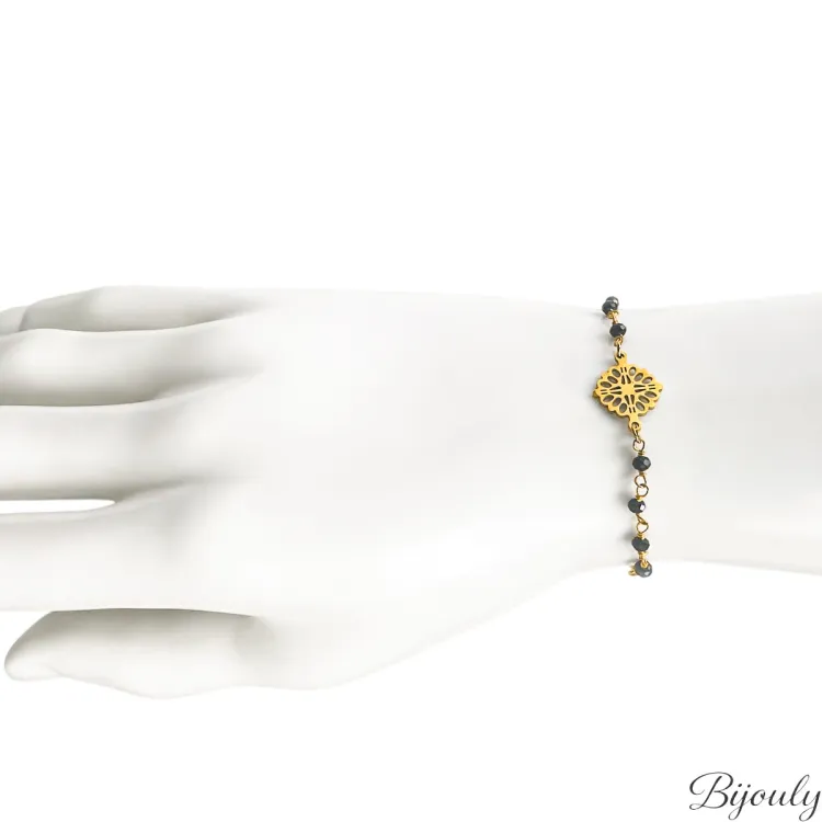 Bracelet cristal noir – Acier doré | Bijouly