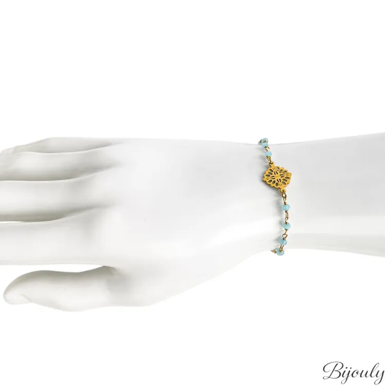Bracelet cristal turquoise – Acier doré | Bijouly