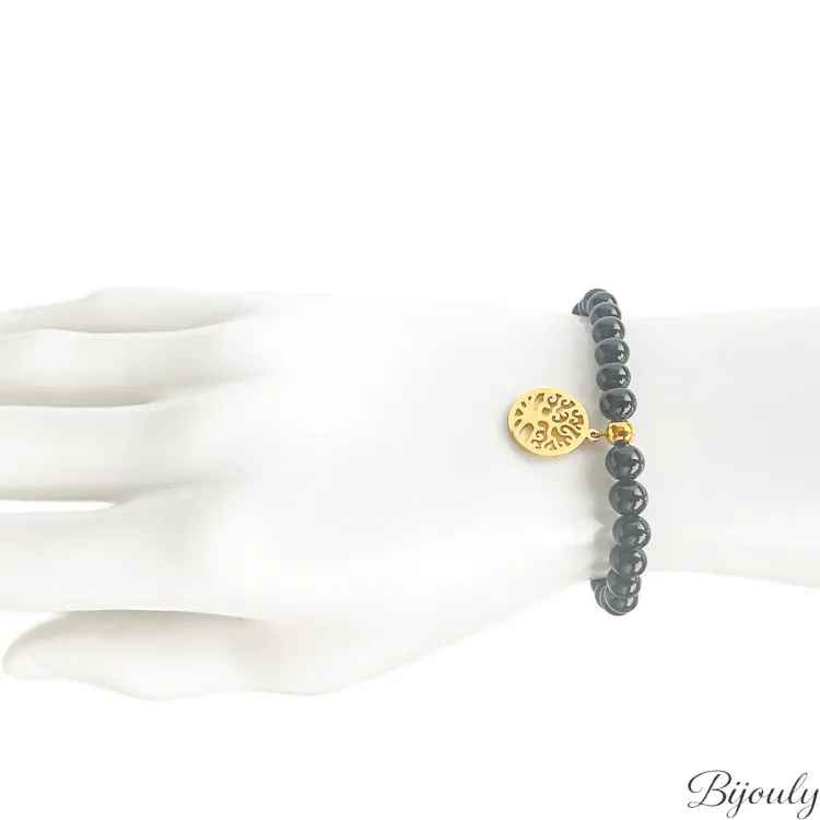 Bracelet agate noire – Acier doré | Bijouly
