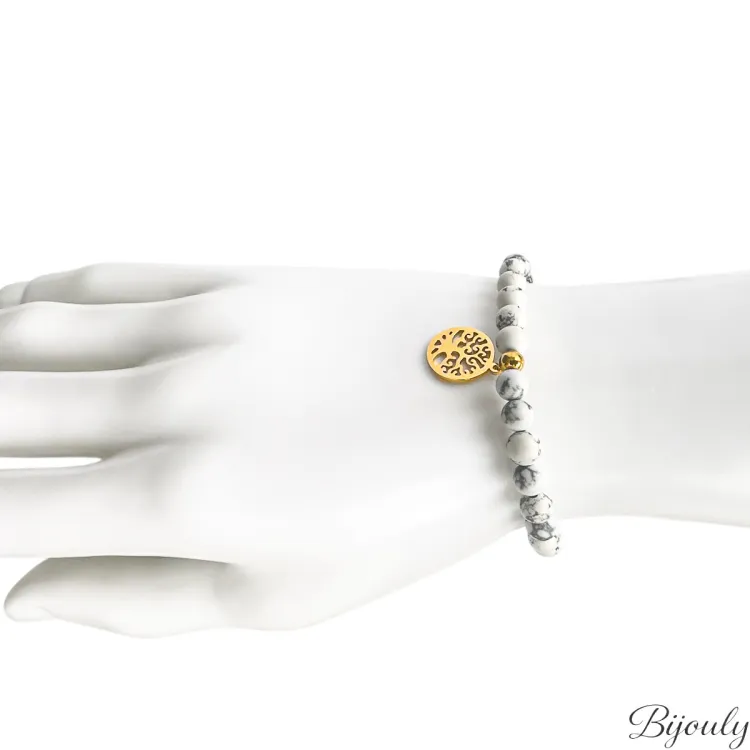 Bracelet turquoise blanc – Acier doré | Bijouly