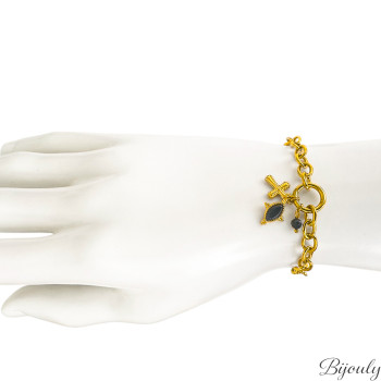 Bracelet IP jaune agate noire et spinelle – Acier | Bijouly