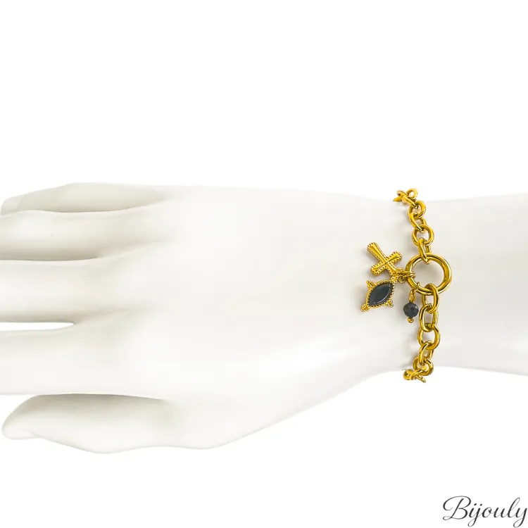 Bracelet IP jaune agate noire et spinelle – Acier | Bijouly